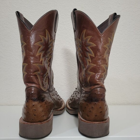 Justin Tekno Crepe Ostrich Cowboy Boots Mens Brown Comfort Yellowstone Vibes 11 - Picture 4 of 8